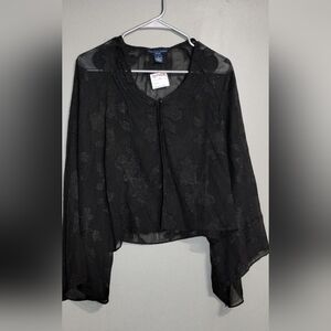 Garfield & Marks Sheer Floral Blouse With Flared Sleeves Sz(1X) black color